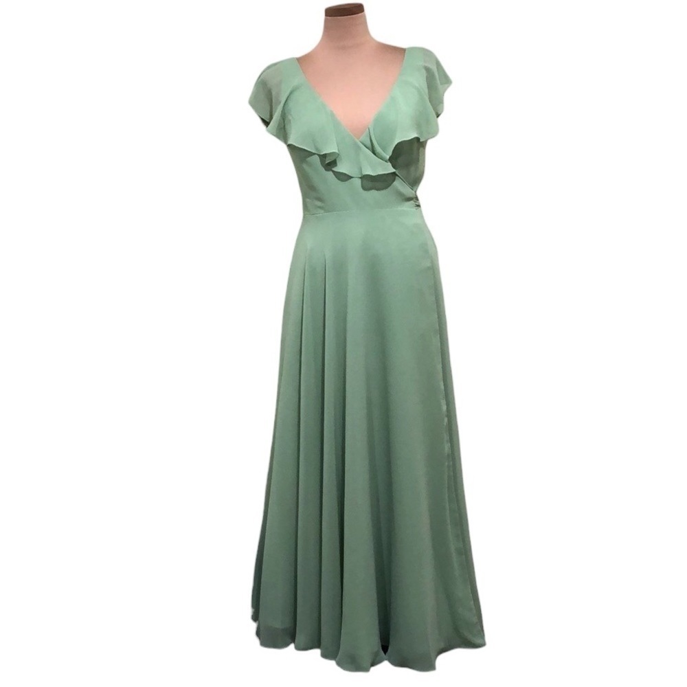 Tulle & Chantilly Wrap Maxi Dress Size 6 Pastel Mint Green Ruffle Gown